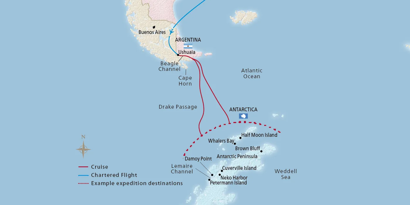 Map of Antarctic Explorer Shakedown itinerary
