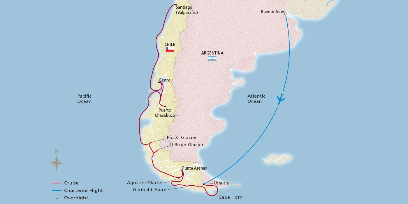 Map of Chilean Fjords & Patagonia Explorer itinerary
