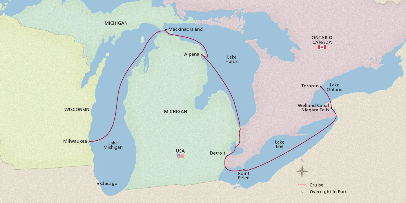 Map of Niagara & the Great Lakes itinerary