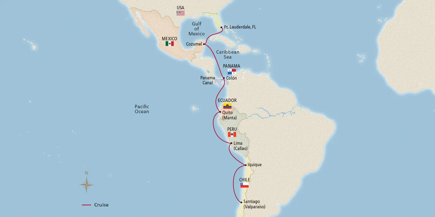 Map of Panama & Scenic South America itinerary
