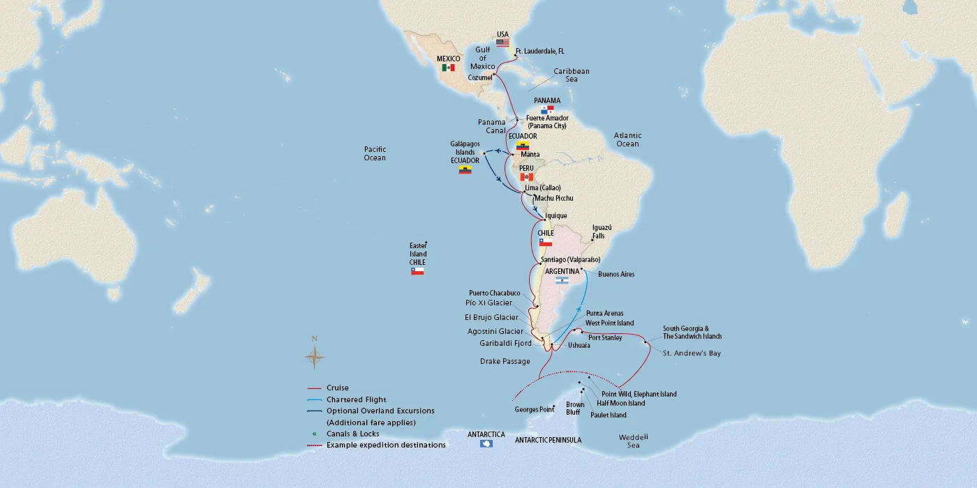 The Americas, Chile & Antarctica 2025 Itinerary Ft. Lauderdale