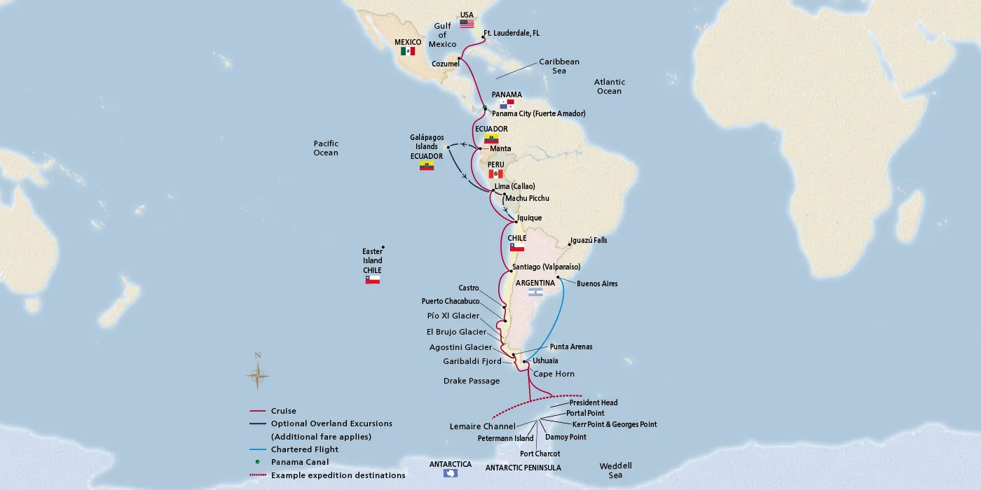 Map of The Americas & Antarctic Explorer itinerary
