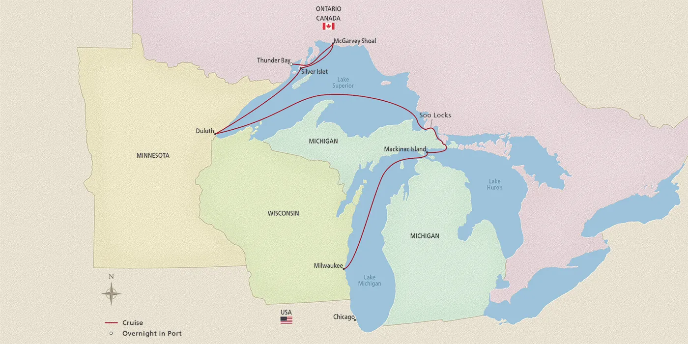 Map of Undiscovered Great Lakes itinerary