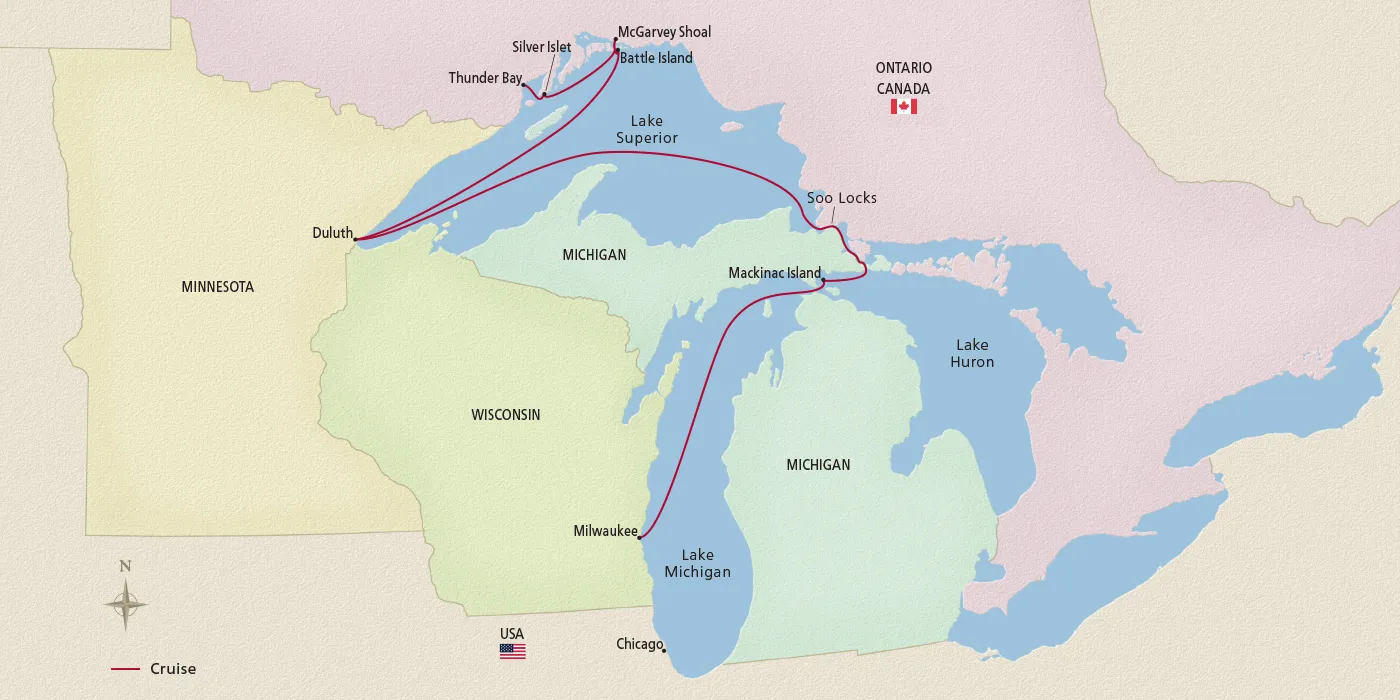 Map of Undiscovered Great Lakes itinerary