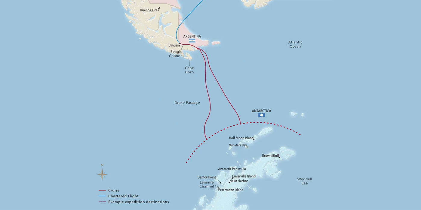 Map of Antarctic Adventure itinerary