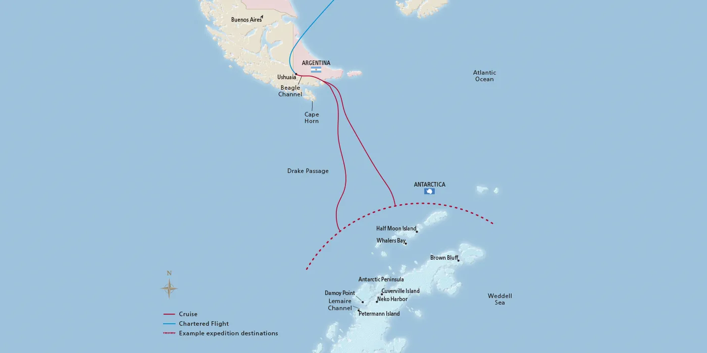 Map of Antarctic Explorer itinerary