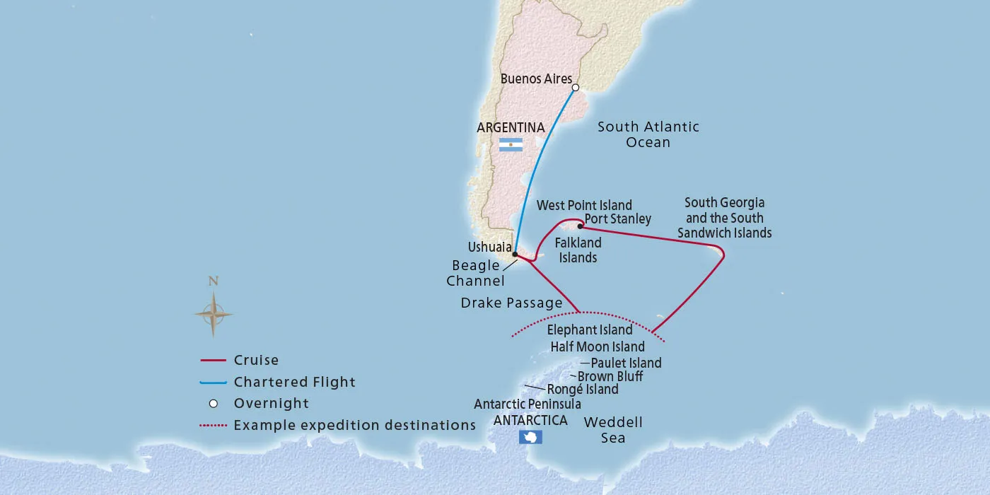 Map of Antarctica & South Georgia Island itinerary