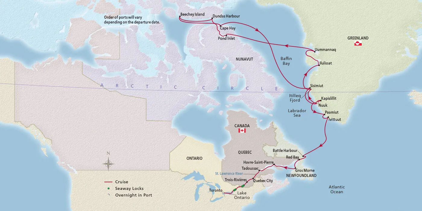 Map of Canada & the Northwest Passage itinerary