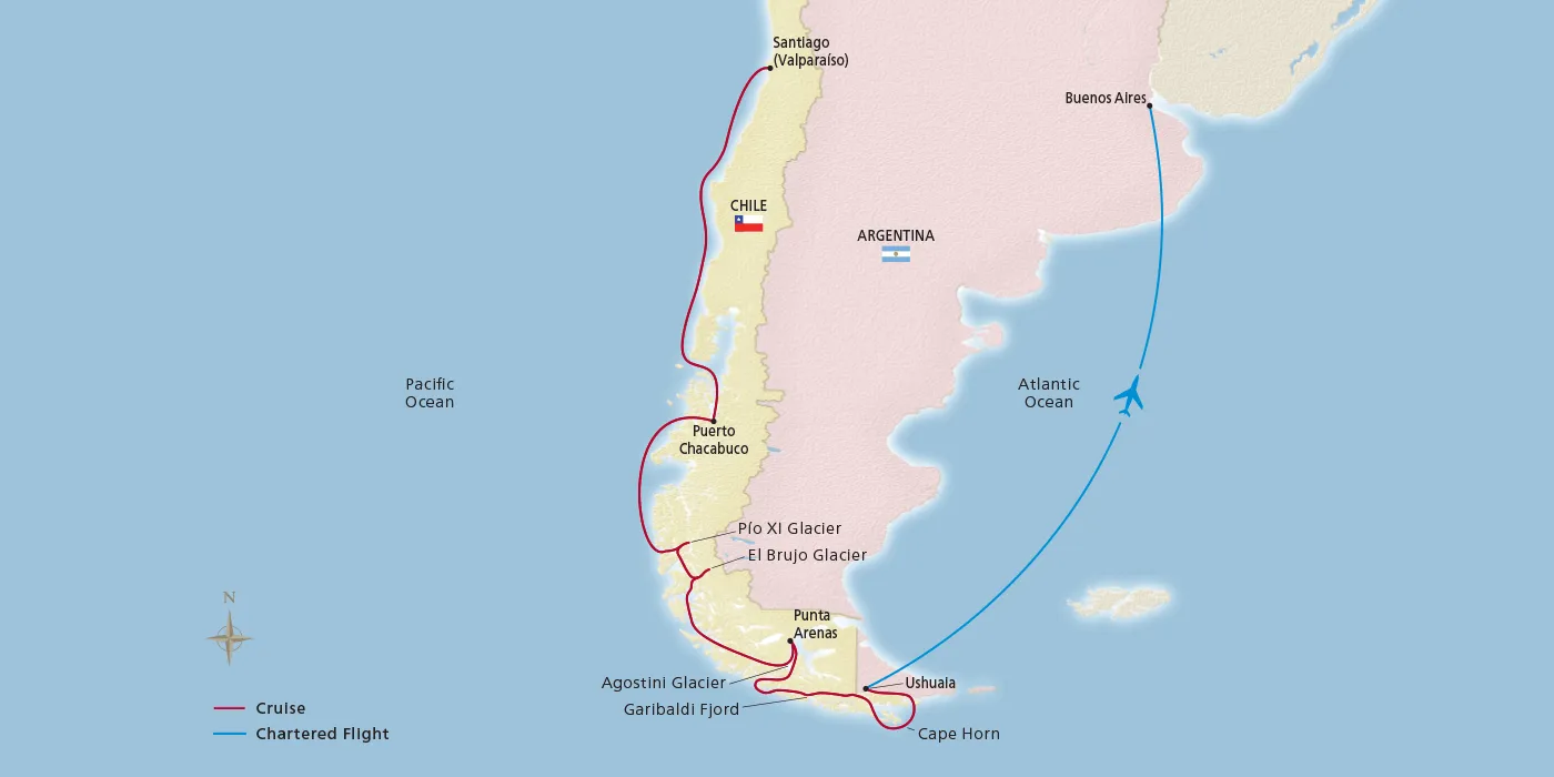 Map of Chilean Fjords & Scenic Shores itinerary