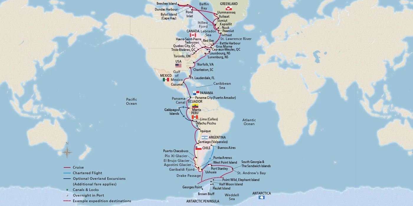 Map of From the Arctic to Antarctica itinerary