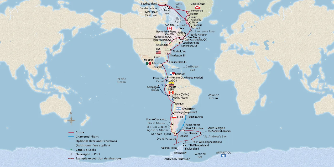 Map of From the Arctic to Antarctica itinerary