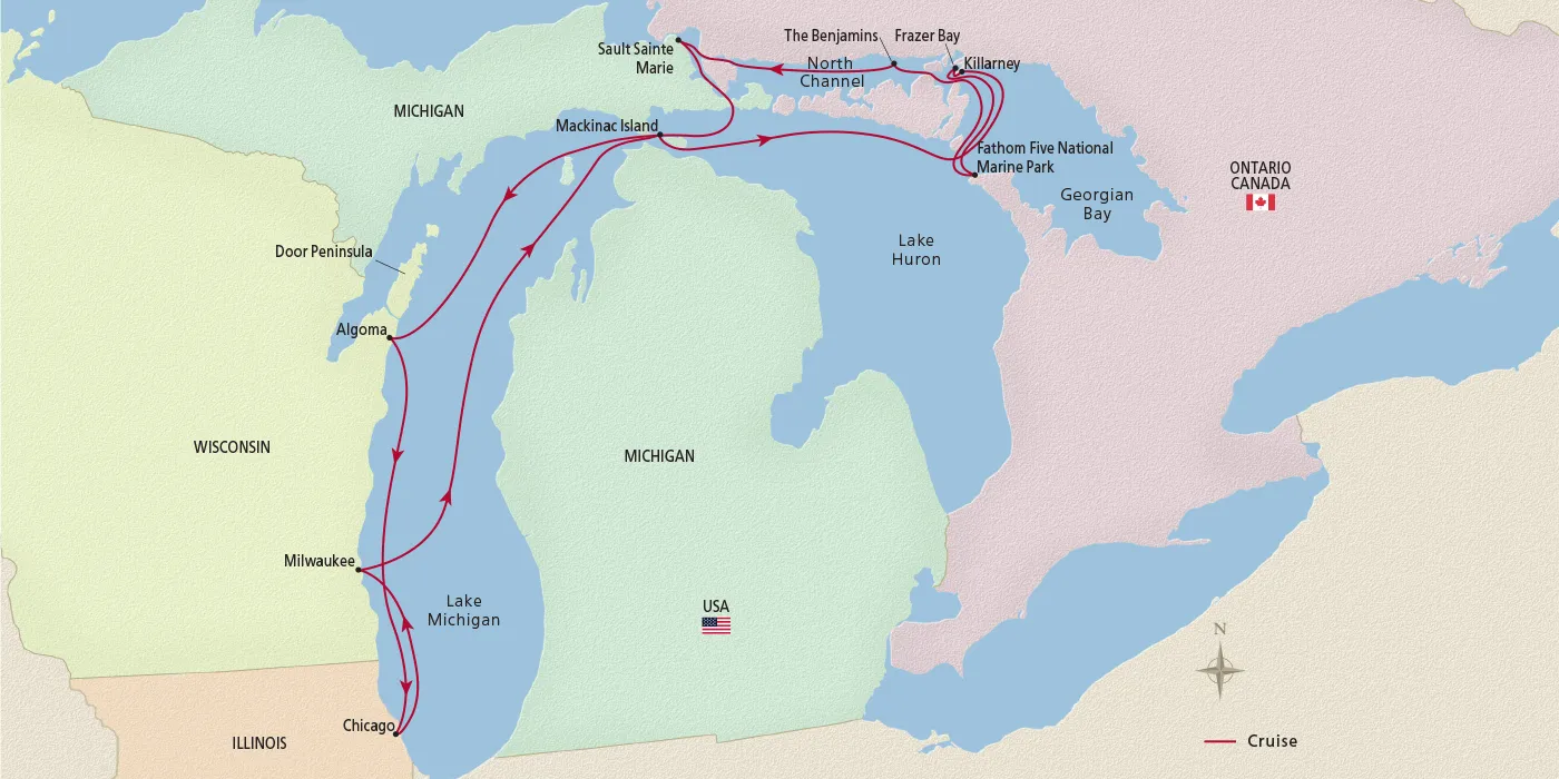 Map of Great Lakes Treasures itinerary