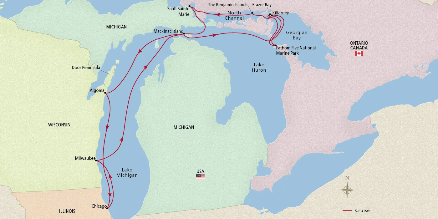 Map of Great Lakes Treasures itinerary