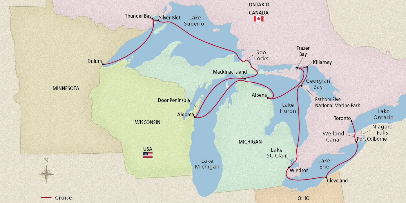 Map of Great Lakes Collection itinerary