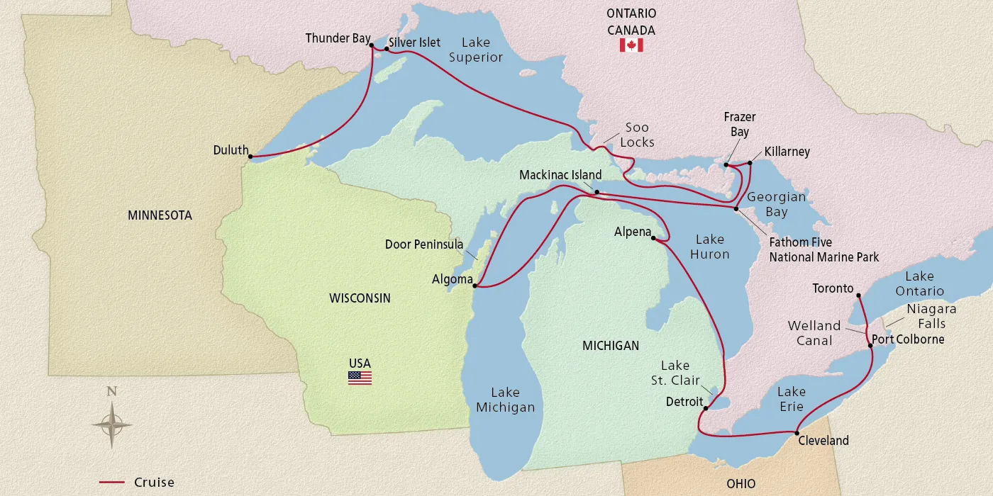 Map of Great Lakes Collection itinerary