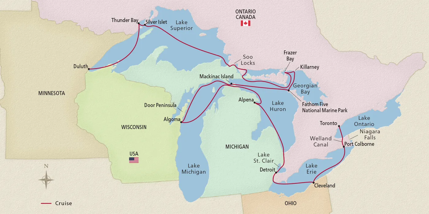 Map of Great Lakes Collection itinerary