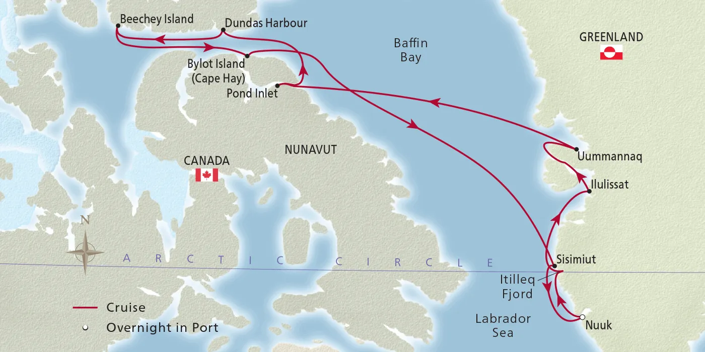 Map of Into the Northwest Passage itinerary