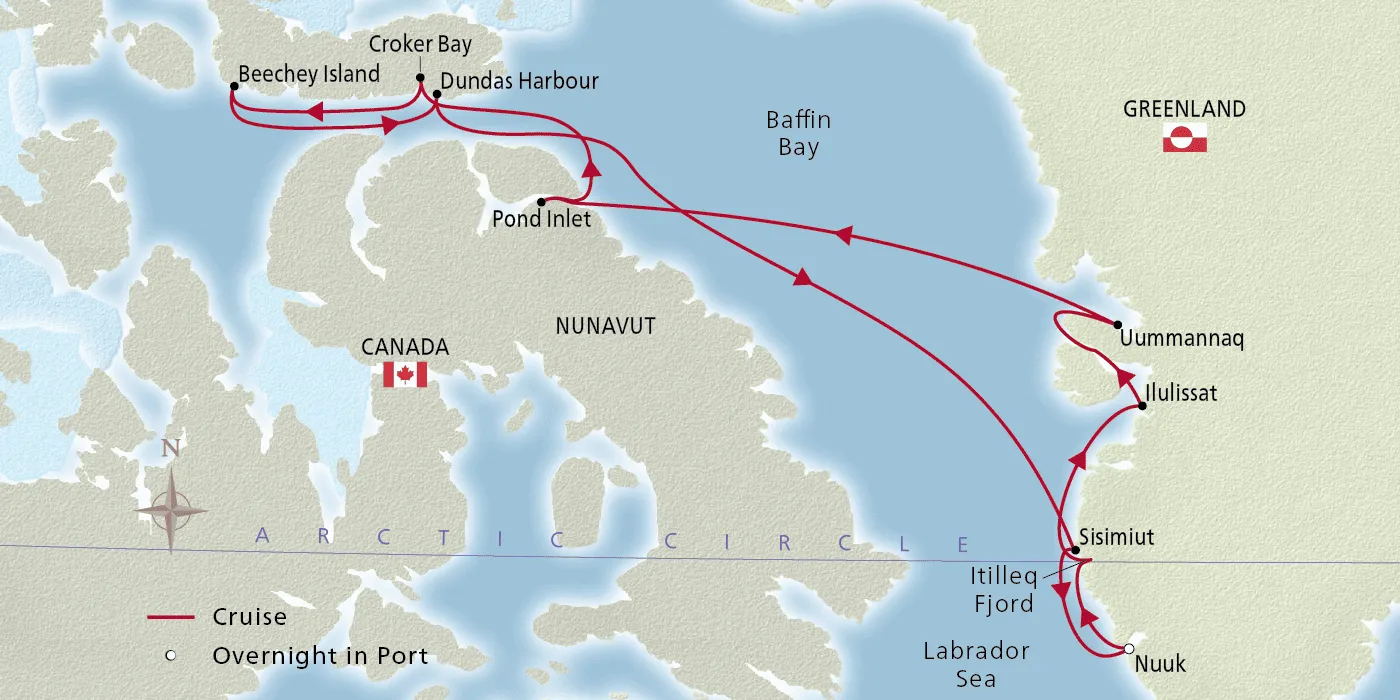 Map of Into the Northwest Passage itinerary