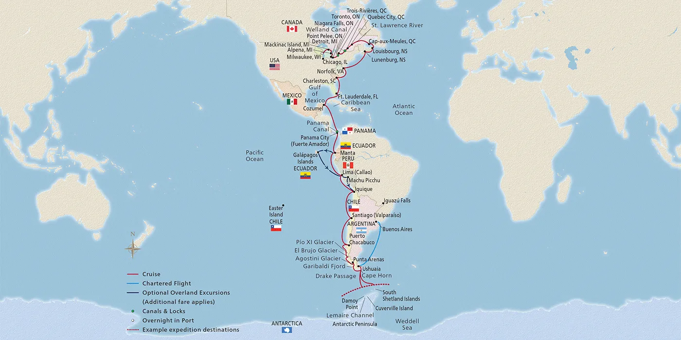 Map of Longitudinal World Cruise IV itinerary