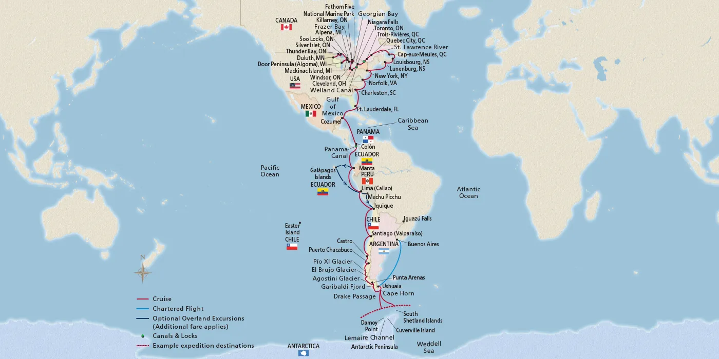 Map of Longitudinal World Cruise II itinerary