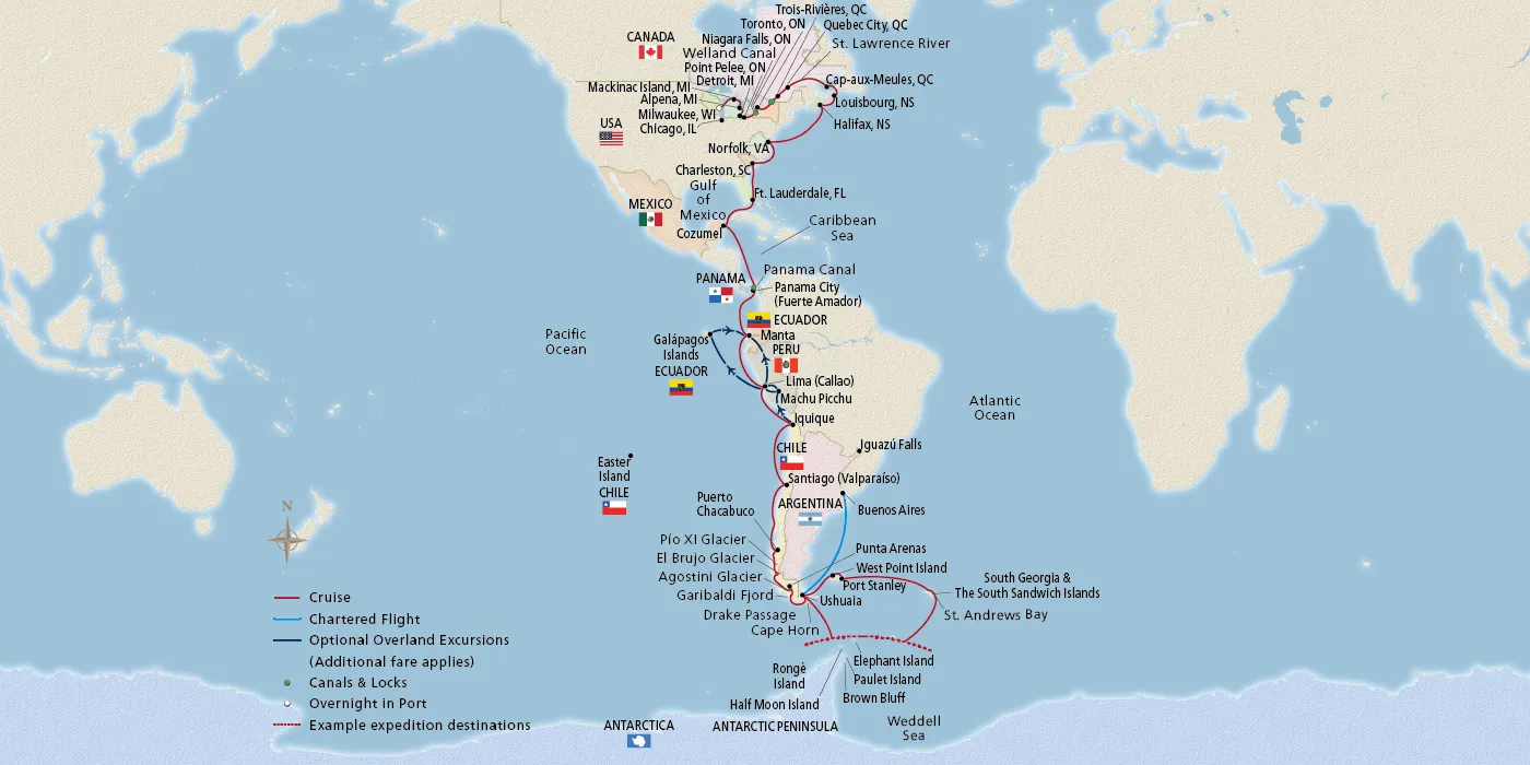 Map of Longitudinal World Cruise V itinerary