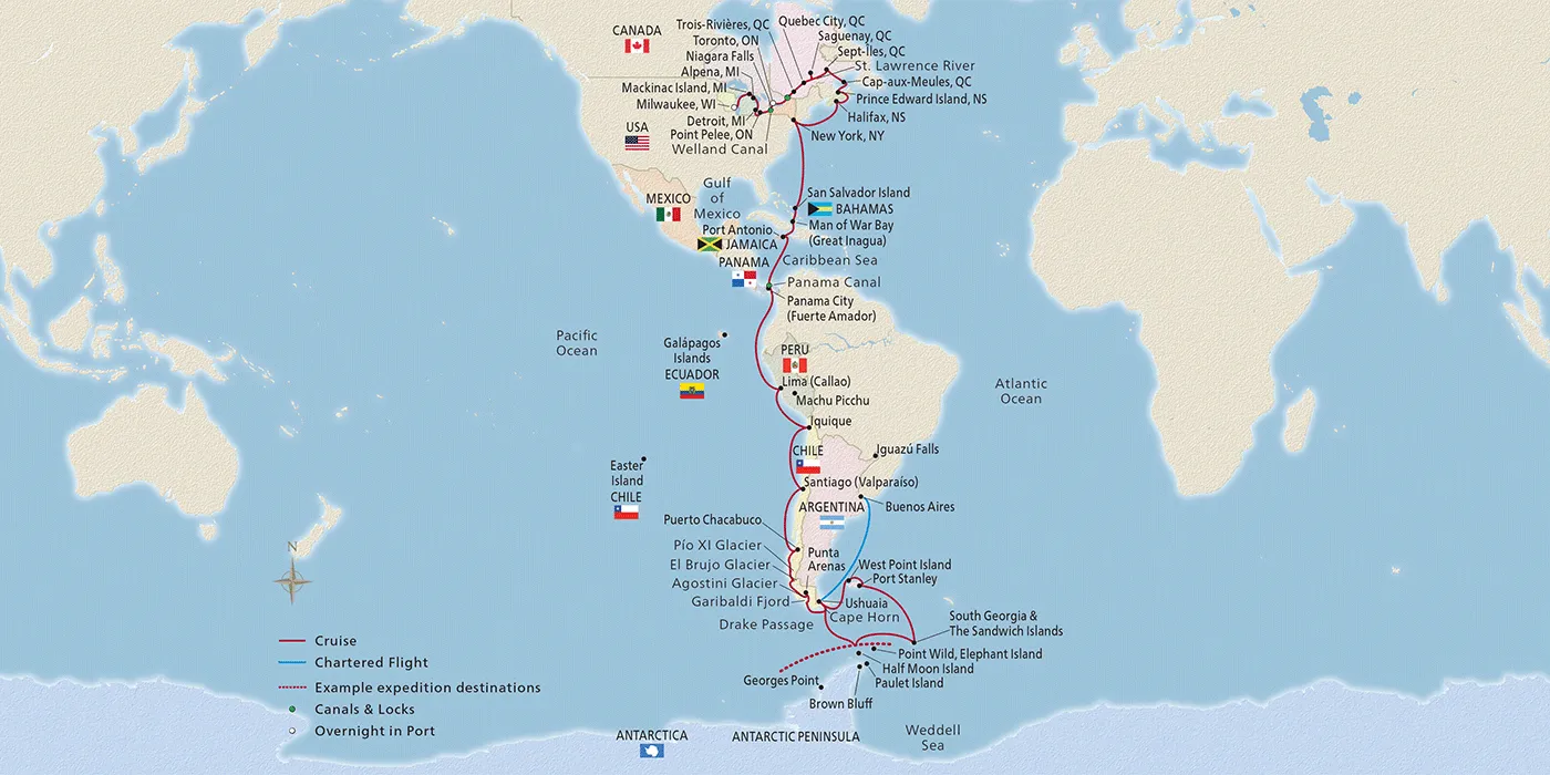 Map of Longitudinal World Cruise VI itinerary