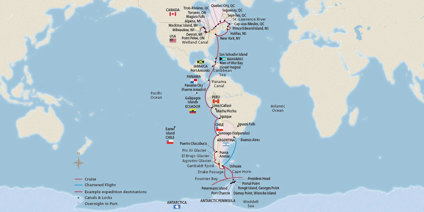 Map of Longitudinal World Cruise VII itinerary
