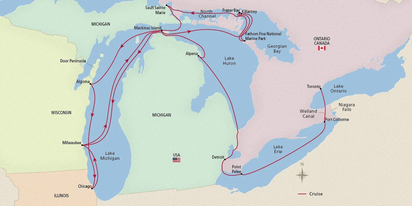 Map of Niagara & Great Lakes Treasures itinerary