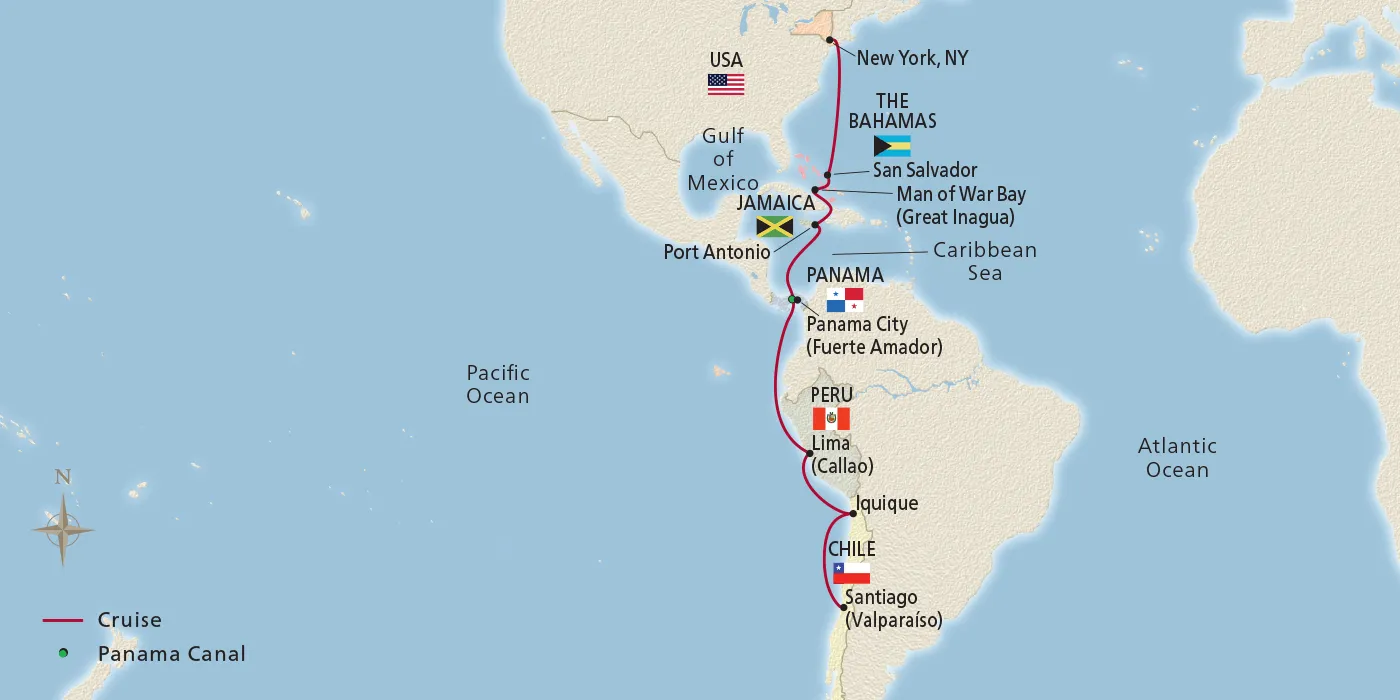 Map of Panama Canal & the Americas itinerary