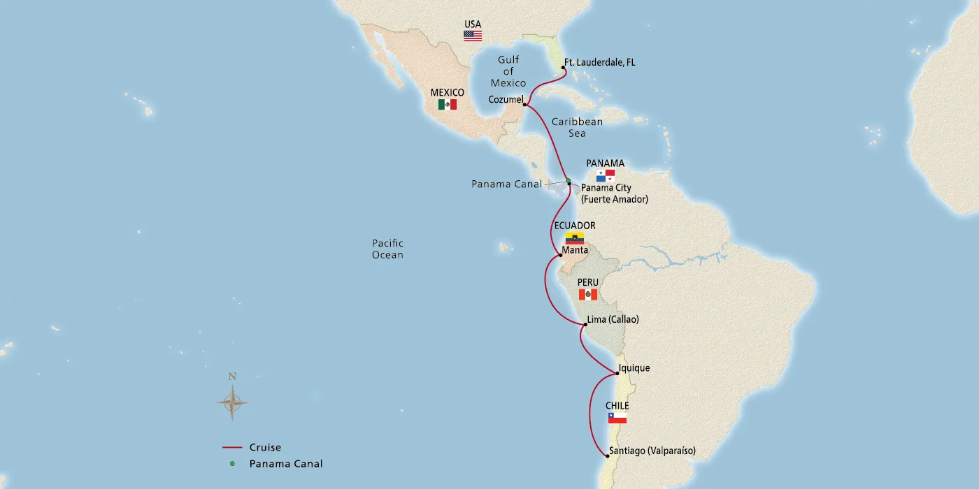 Map of Panama & Scenic South America itinerary