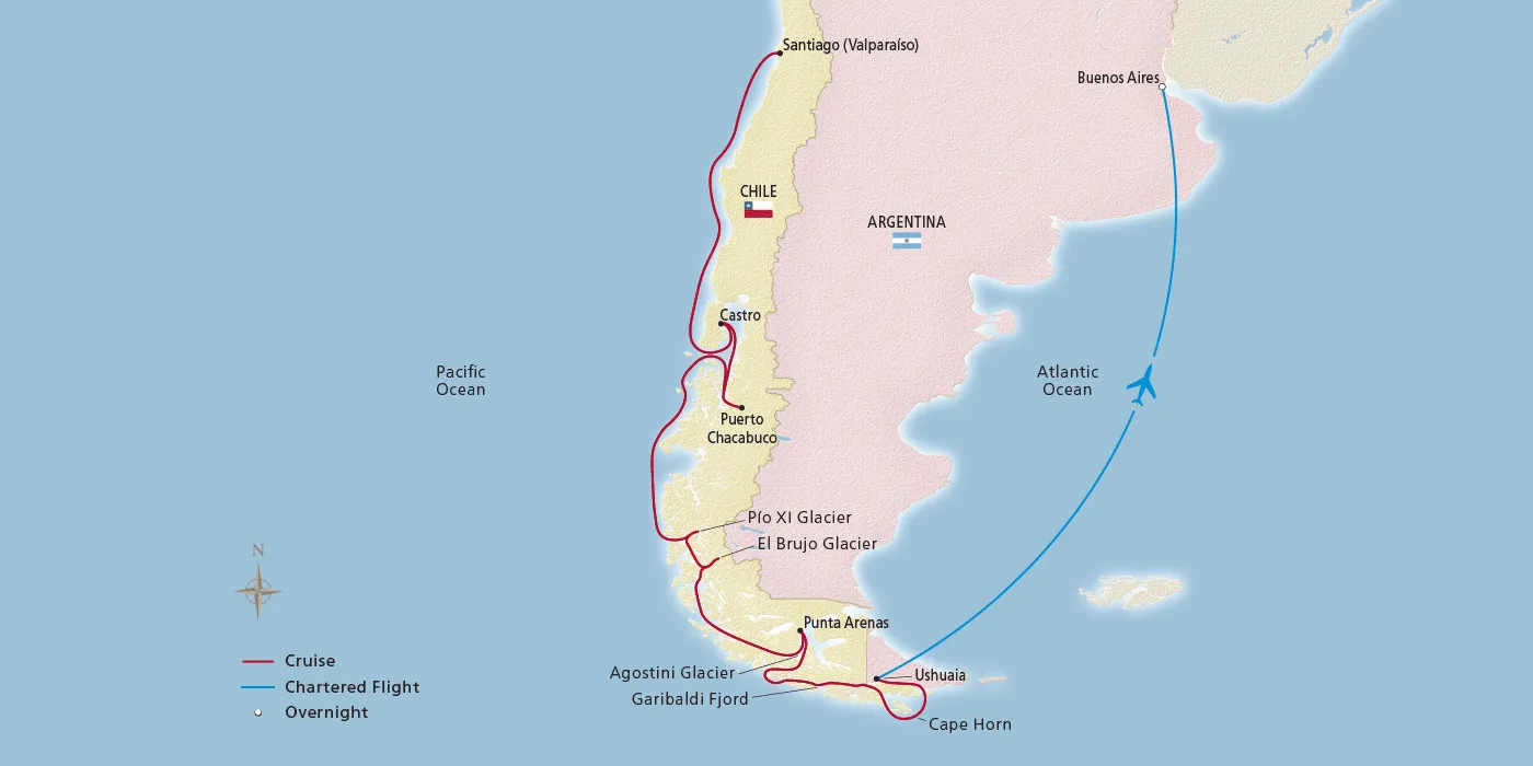 Map of Patagonian Shores & Chilean Fjords itinerary