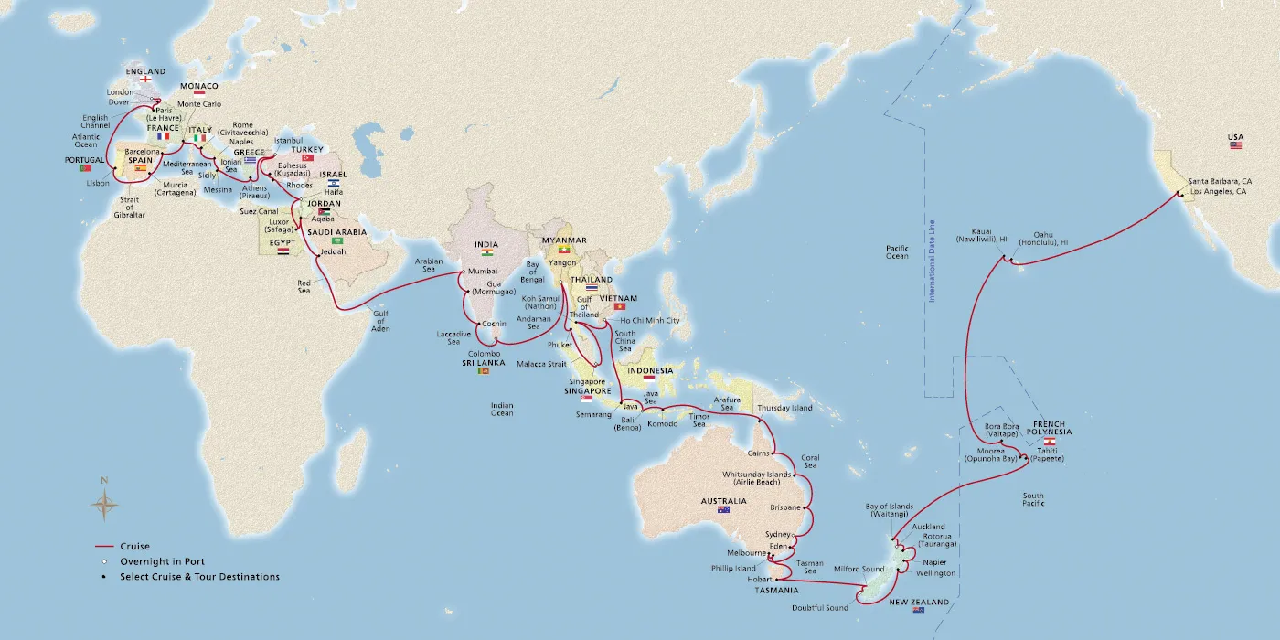 Viking World Journeys 2025 Itinerary Los Angeles, California to