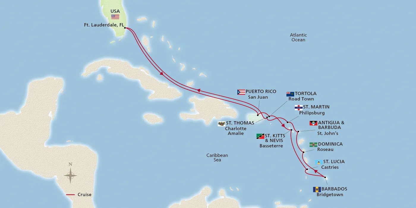 Map of West Indies Treasures itinerary