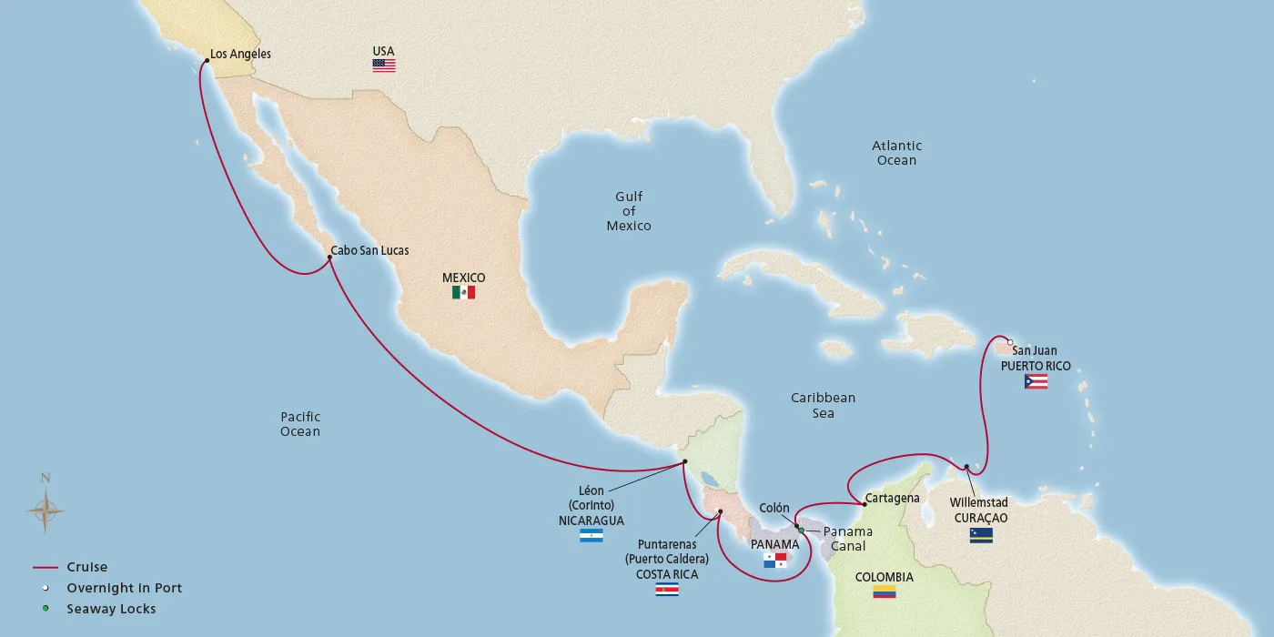 Map of West Indies & Panama Canal Passage itinerary