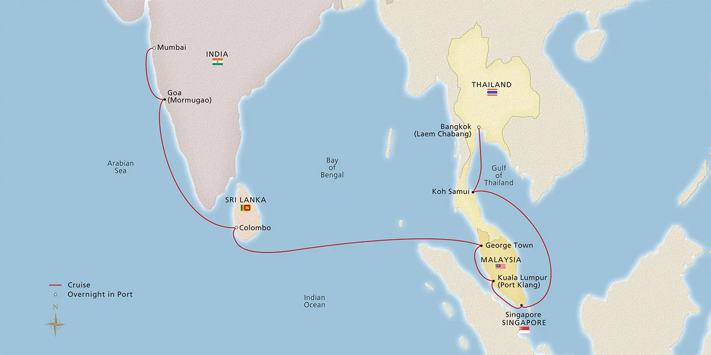 Map of Across the Bay of Bengal itinerary