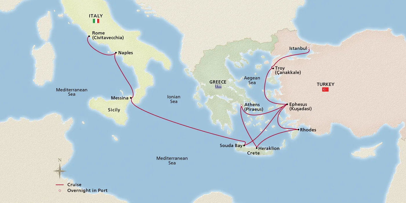 Map of Ancient Mediterranean Antiquities itinerary