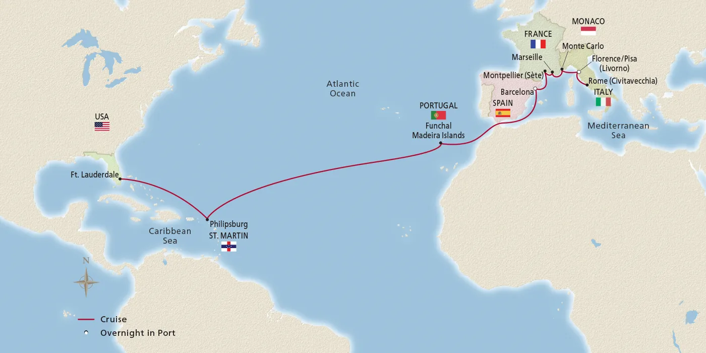 Map of Atlantic & Mediterranean Horizons itinerary