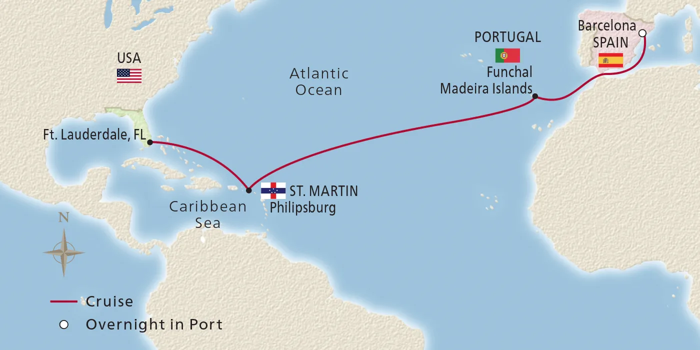 Map of Atlantic Ocean Passage itinerary