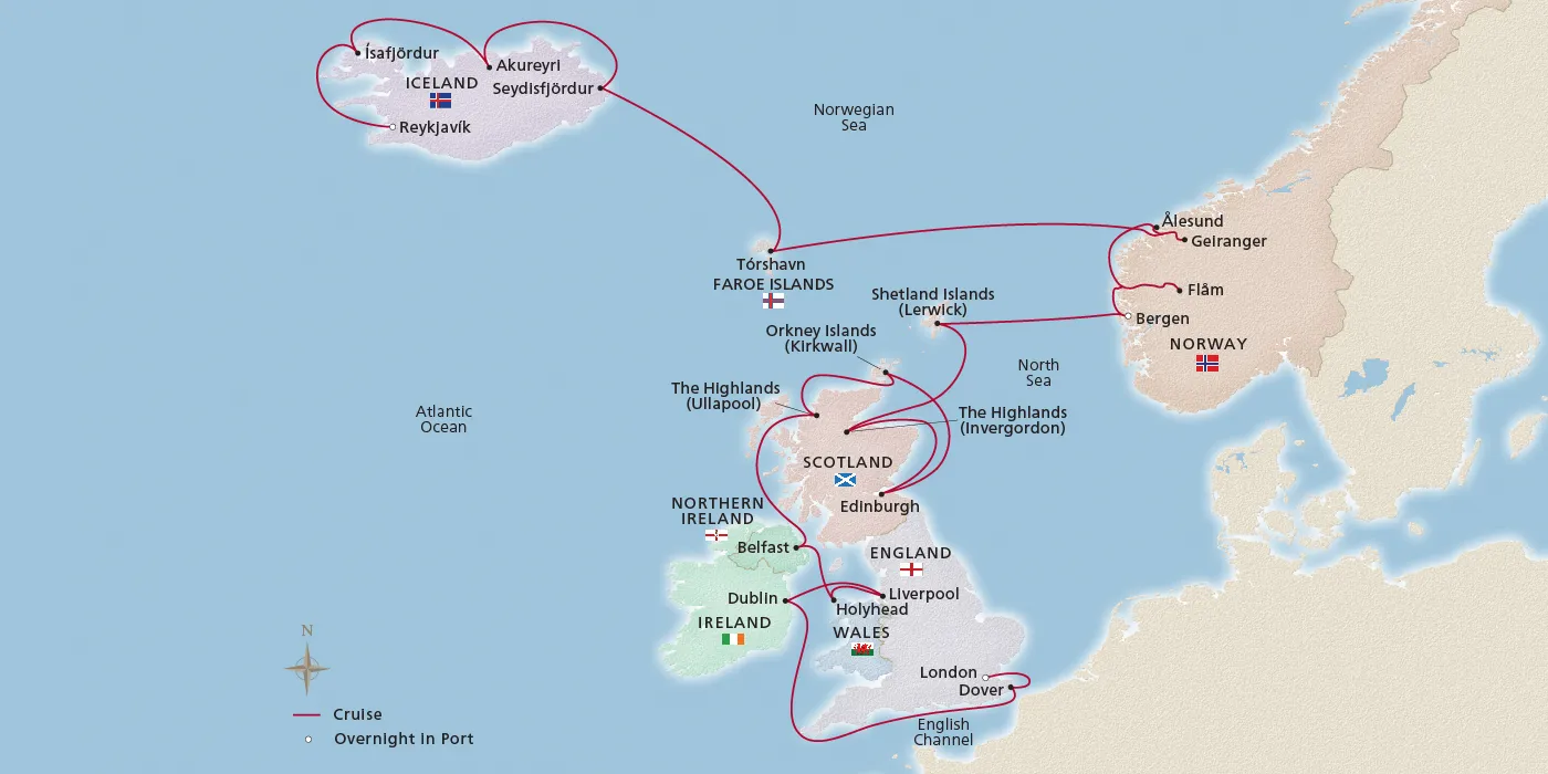 Map of British Isles & Iceland Explorer itinerary