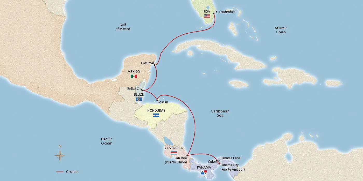 Map of Classic Panama Canal Passage itinerary