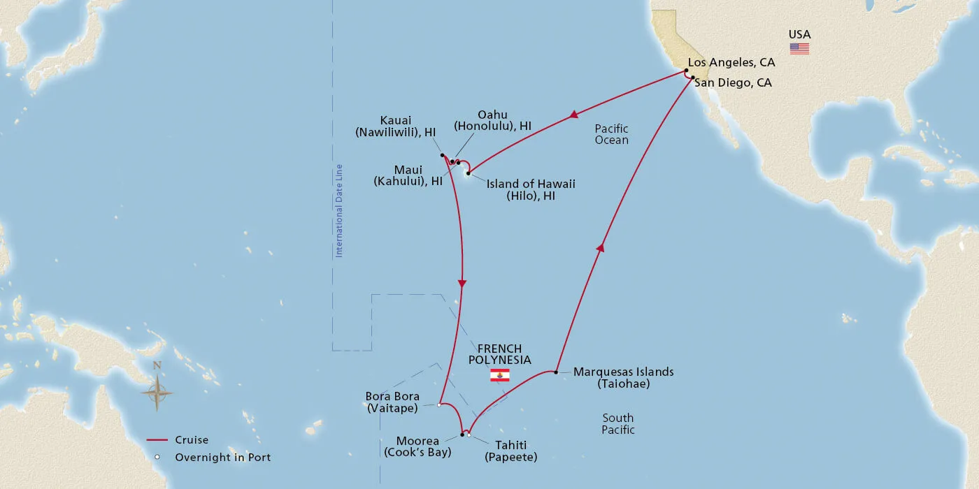 Map of Grand Hawaii & Polynesia itinerary