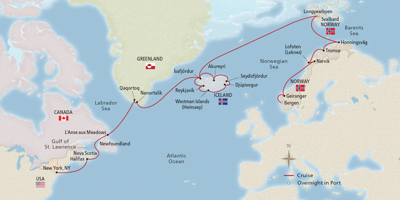 Map of Greenland, Iceland, Norway & Beyond itinerary