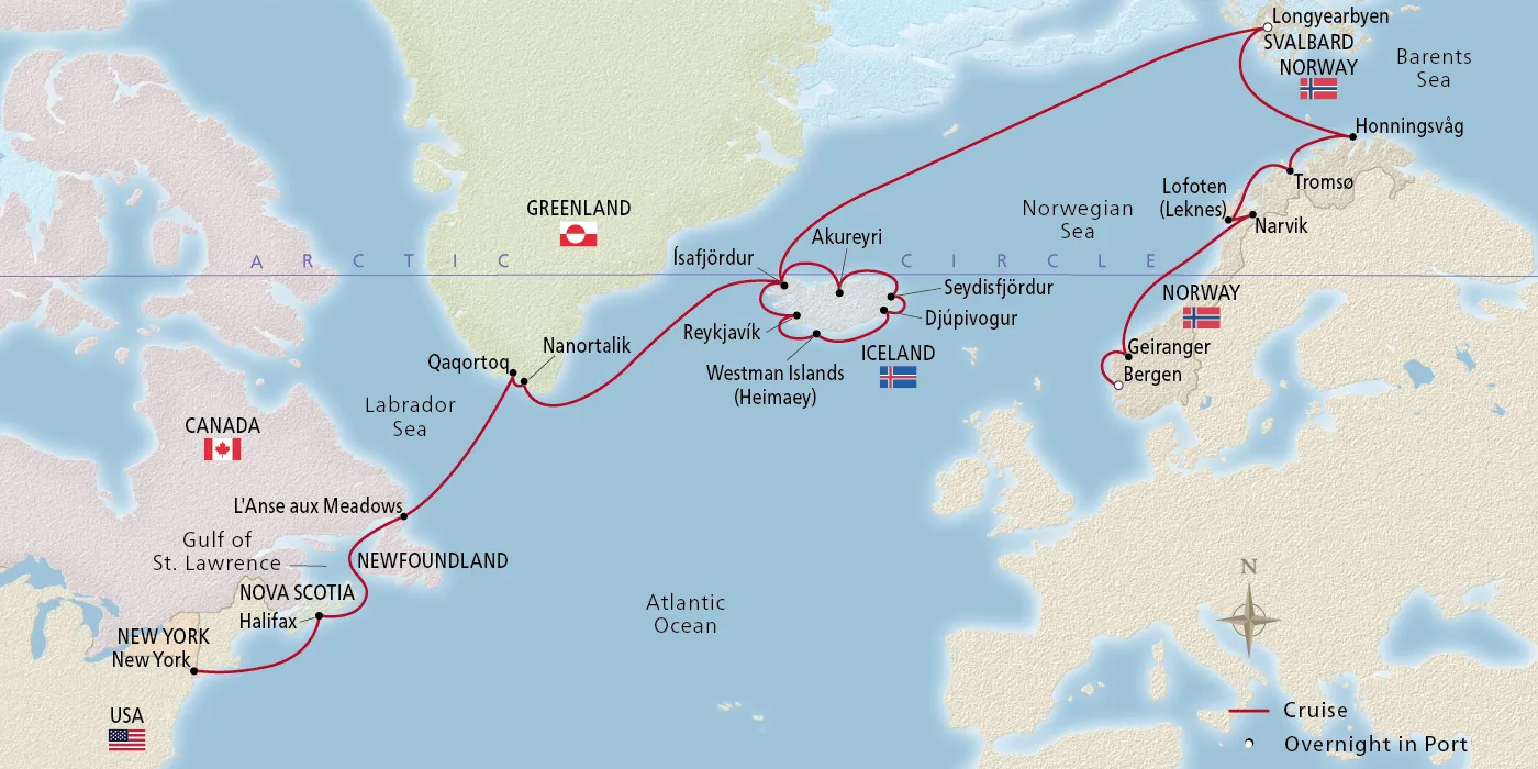 Map of Greenland, Iceland, Norway & Beyond itinerary