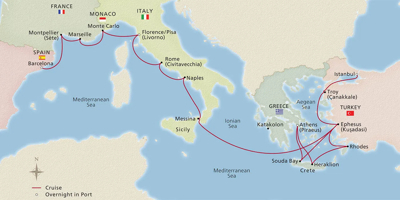 Map of Iconic Mediterranean Treasures itinerary