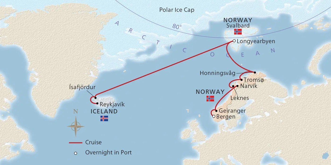 Map of Iceland & Norway's Arctic Explorer itinerary