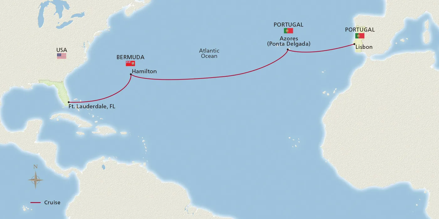 Map of Mid Atlantic Crossing itinerary