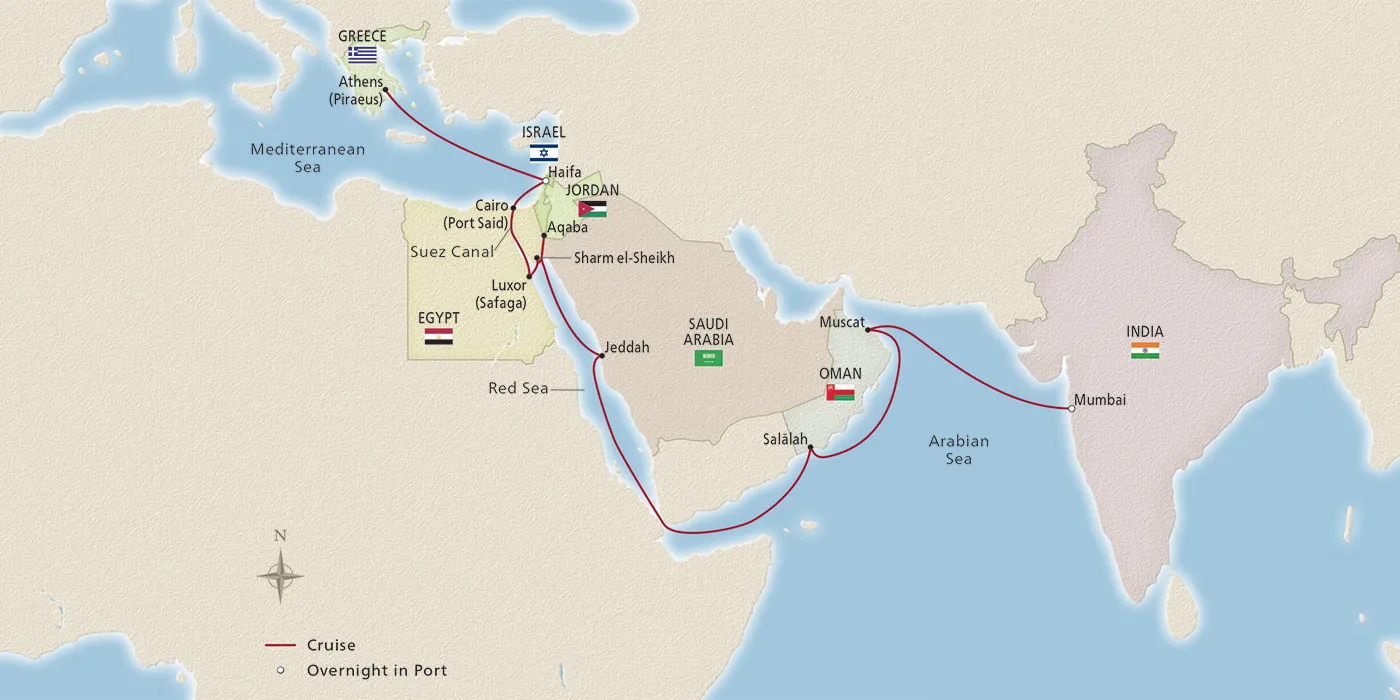 Map of Passage to India itinerary