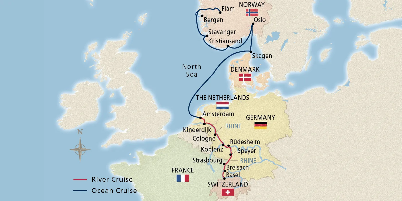 Map of Rhine & Viking Shores & Fjords itinerary