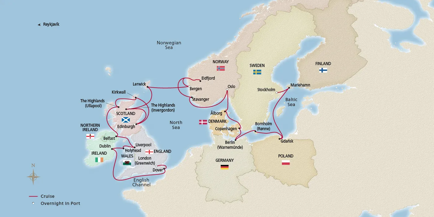 Map of Scandinavia & the British Isles itinerary