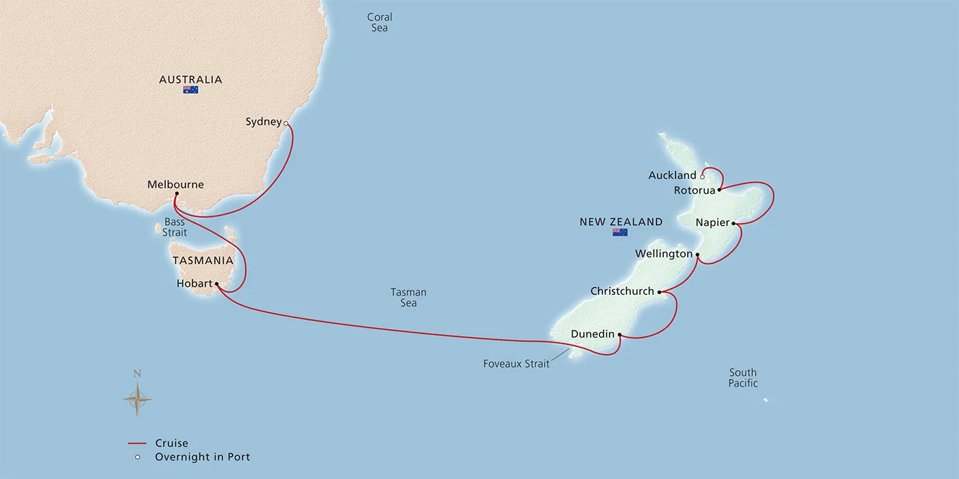 Map of Australia & New Zealand itinerary
